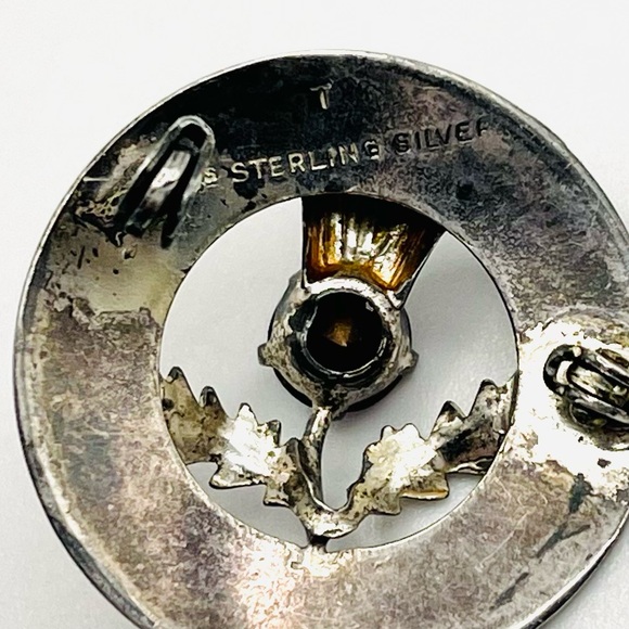 Dainty Vintage Sterling Silver and Amethyst Thistle Brooch - Picture 7 of 9